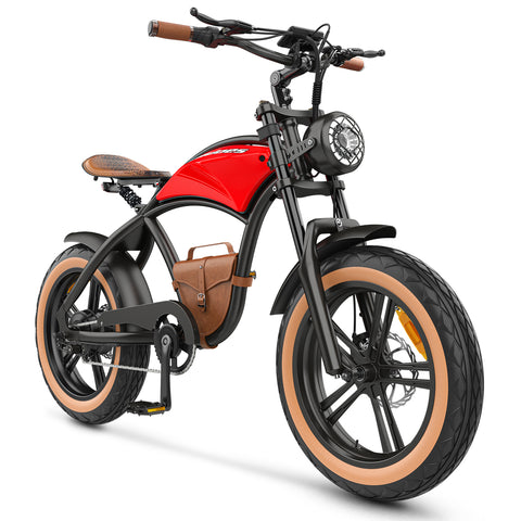 Hidoes HD-B10 Electric Bike - 1000W Motor 48V13AH Battery 20" Tires Disc Brakes - Retro Red