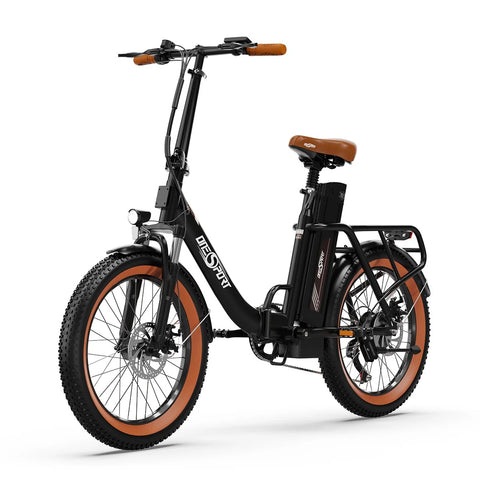 ONESPORT OT16-2 Electric Bike - 250W Motor 48V17Ah Battery 20-Inch Tires 60KM Range Disc Brakes - Black Brown