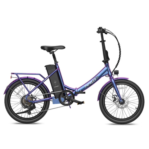 FAFREES F20 Lasting Electric Bike - 250W Motor 36V18.2Ah Battery 120KM PAS Mode Range Mechanical Brakes Blue-Purple