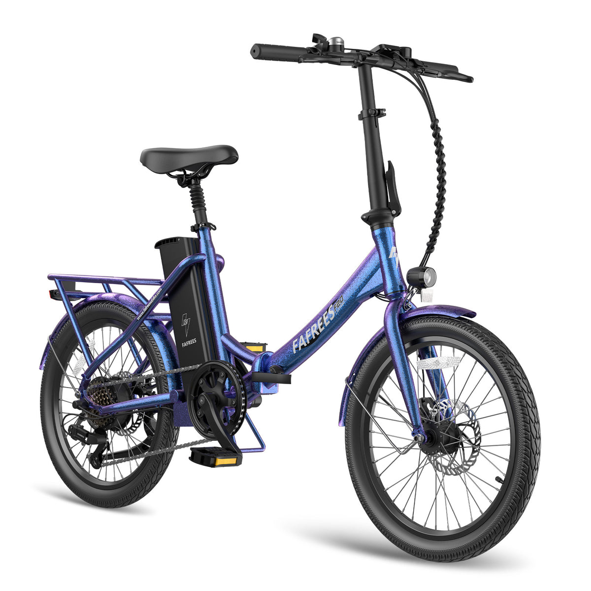 FAFREES F20 Lasting Electric Bike - 250W Motor 36V18.2Ah Battery 120KM PAS Mode Range Mechanical Brakes Blue-Purple