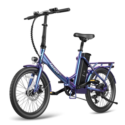 FAFREES F20 Lasting Electric Bike - 250W Motor 36V18.2Ah Battery 120KM PAS Mode Range Mechanical Brakes Blue-Purple