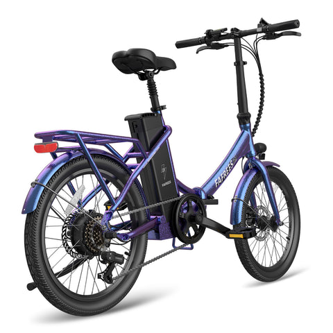 FAFREES F20 Lasting Electric Bike - 250W Motor 36V18.2Ah Battery 120KM PAS Mode Range Mechanical Brakes Blue-Purple