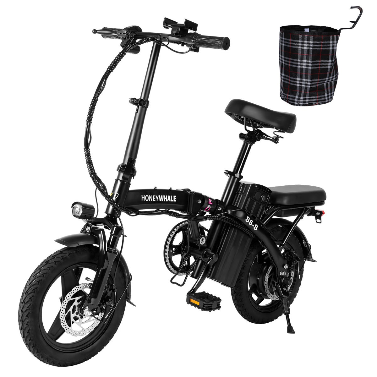 Honey Whale S6-S Electric Bike - 350W Motor 48V10.4AH Battery 40KM Range Disc Brakes - Black