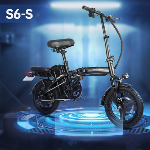 Honey Whale S6-S Electric Bike - 350W Motor 48V10.4AH Battery 40KM Range Disc Brakes - Black