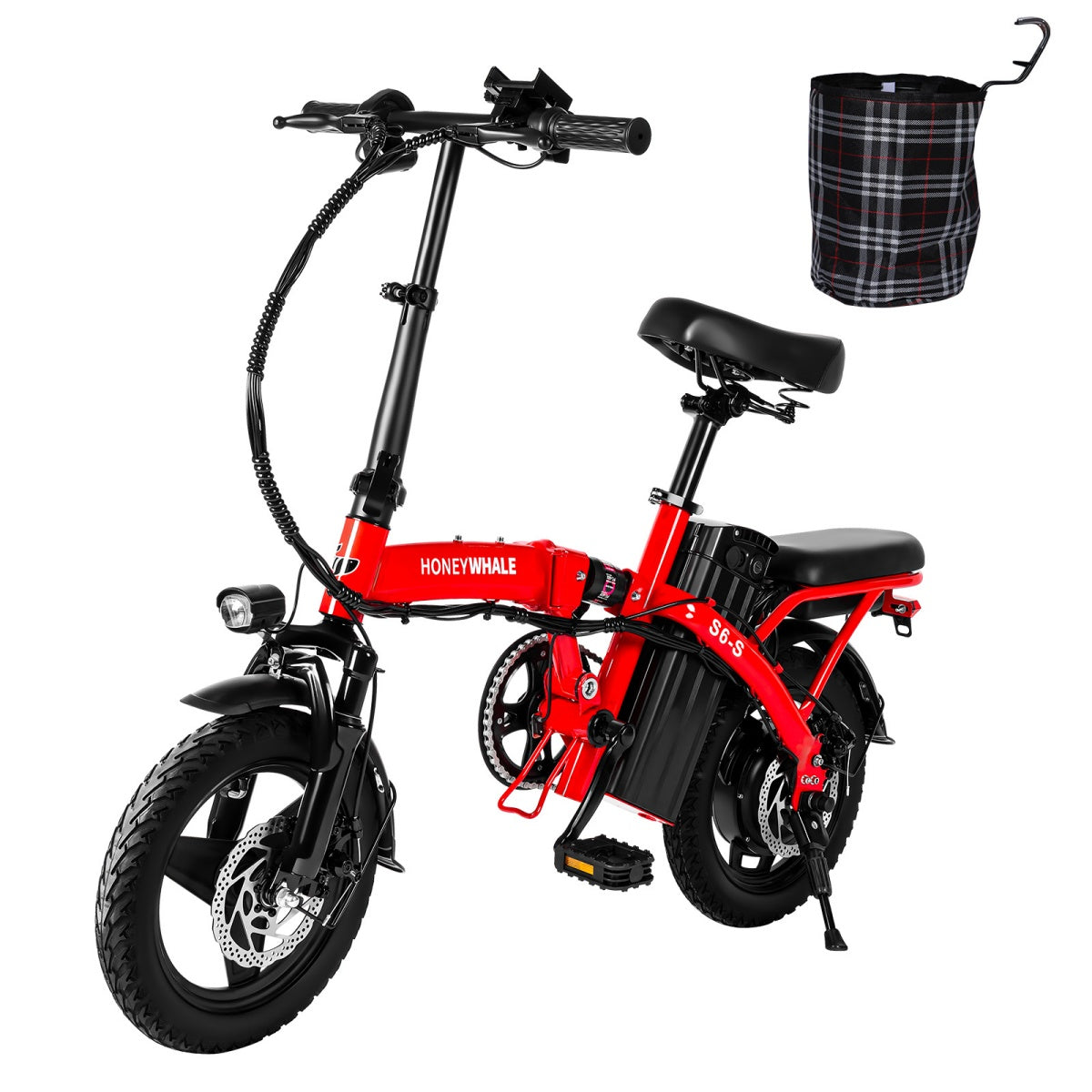 Honey Whale S6-S Electric Bike - 350W Motor 48V10.4AH Battery 40KM Range Disc Brakes - Red