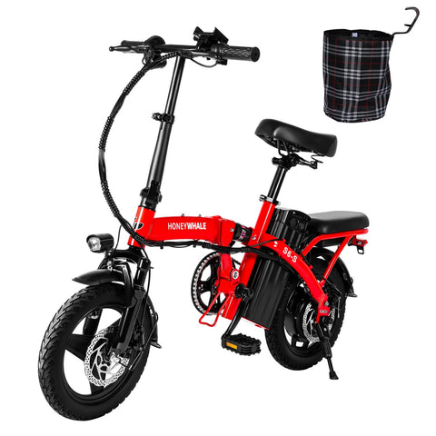 Honey Whale S6-S Electric Bike - 350W Motor 48V10.4AH Battery 40KM Range Disc Brakes - Red