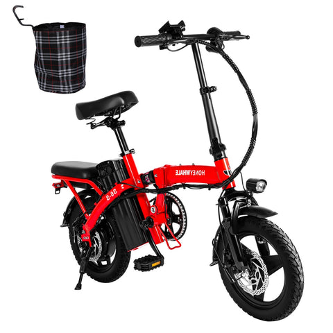 Honey Whale S6-S Electric Bike - 350W Motor 48V10.4AH Battery 40KM Range Disc Brakes - Red