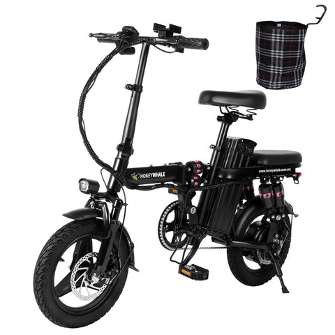 Honey Whale S6 Pro-S Electric Bike - 350W Motor 48V15AH Battery 50KM Range Disc Brakes - Black