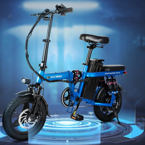 Honey Whale S6 Pro-S Electric Bike - 350W Motor 48V15AH Battery 50KM Range Disc Brakes - Blue