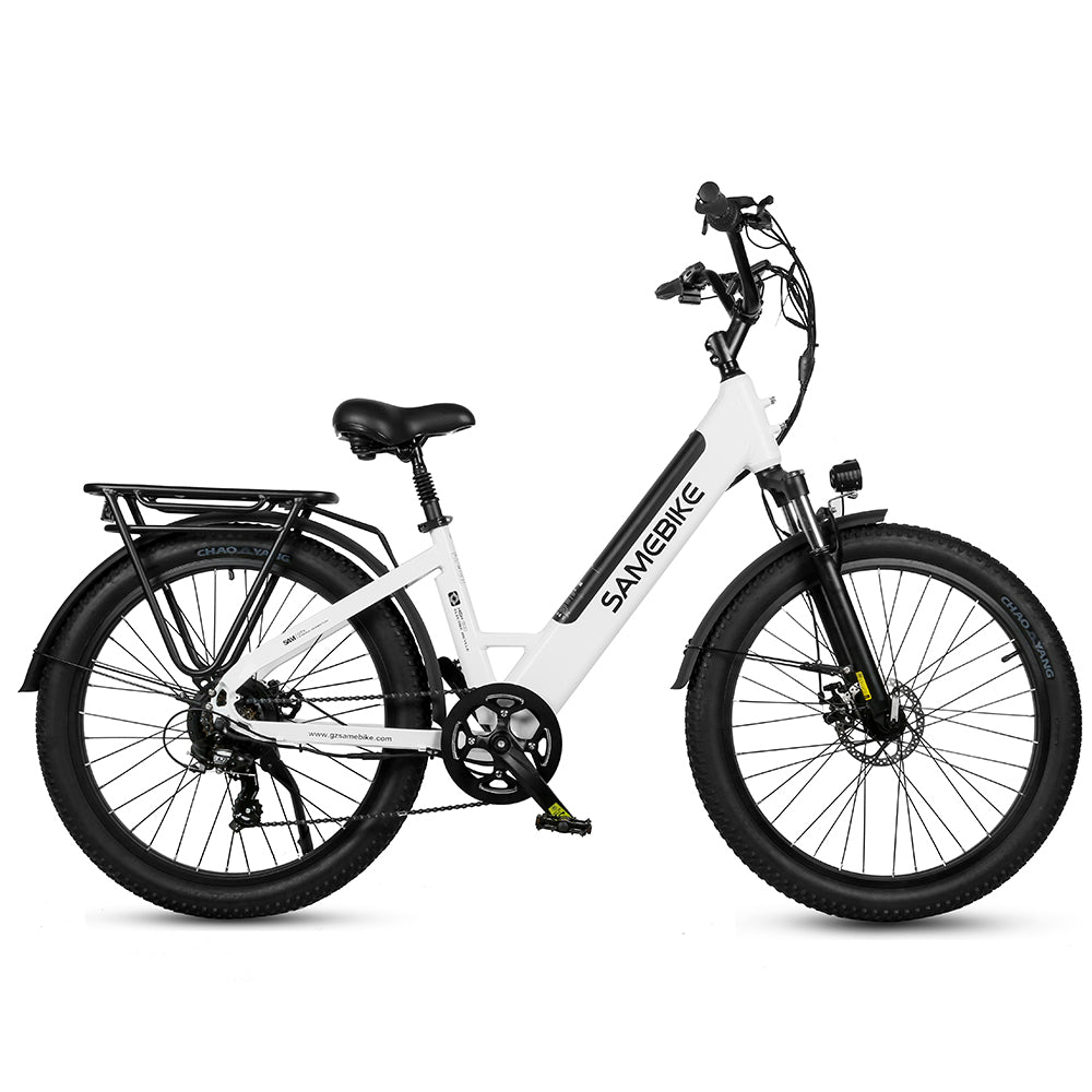 SAMEBIKE RS-A01 Electric Bike - 500W Motor 48V14AH Battery  50KM Range Mechanical Disc Brakes - White