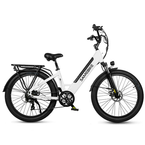 SAMEBIKE RS-A01 Electric Bike - 500W Motor 48V14AH Battery  50KM Range Mechanical Disc Brakes - White