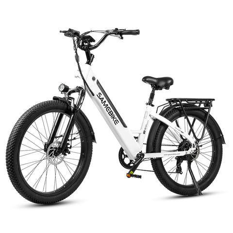 SAMEBIKE RS-A01 Electric Bike - 500W Motor 48V14AH Battery  50KM Range Mechanical Disc Brakes - White