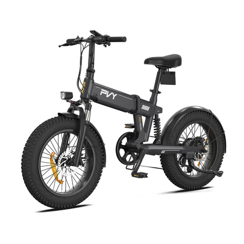 PVY Turbo Electric Bike - 250W Motor 48V13AH Battery 20" Tires Mechanical Disc Brakes - Grey