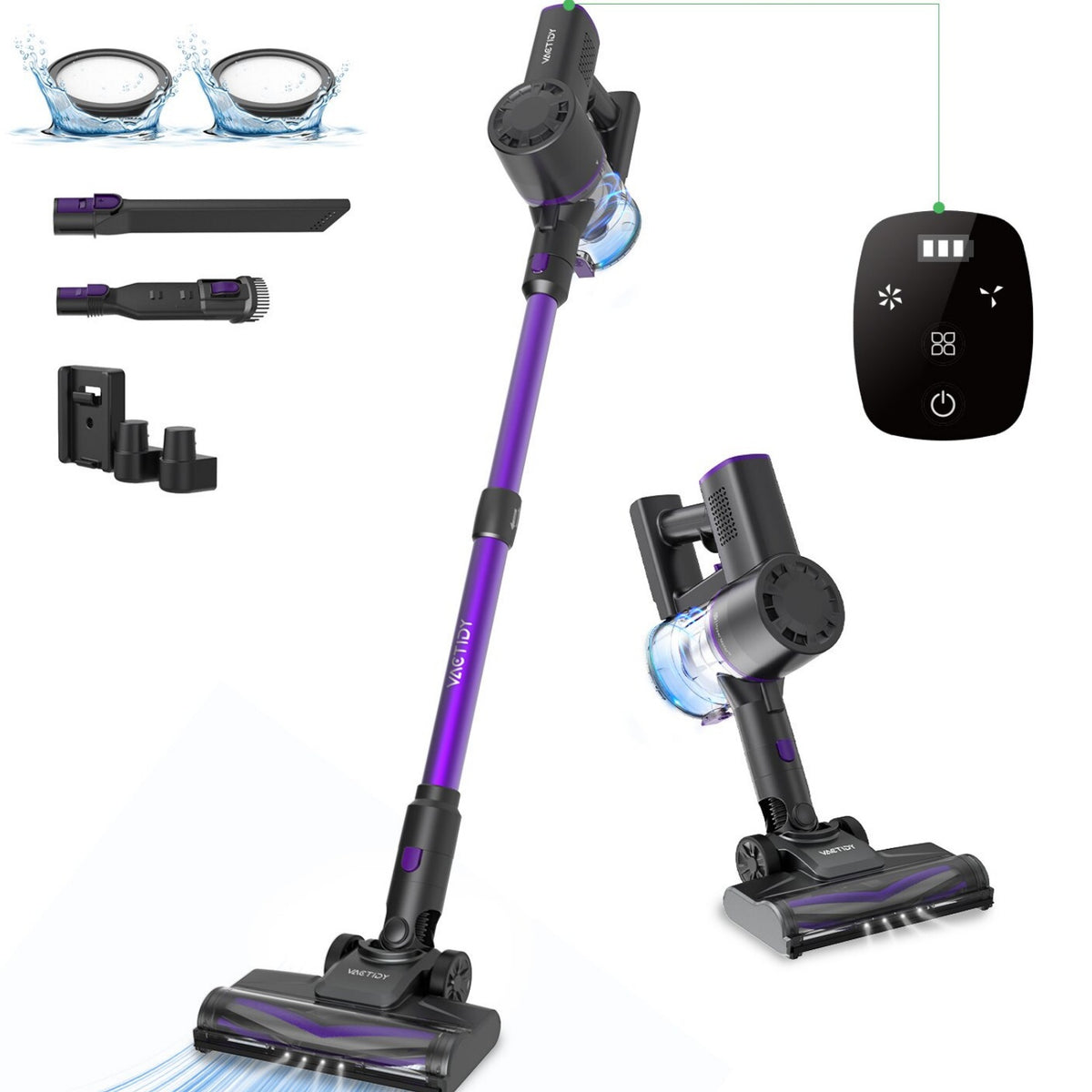 Vactidy V8 Pro Handheld Vacuum - 25000Pa Suction 35min Runtime 66dB Noise 2200mAh Battery - Black Purple