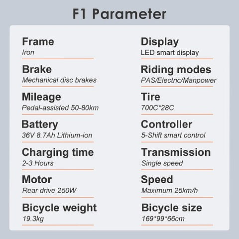 FAFREES F1 Electric Bike 36V 8.7Ah Battery 25km/h Max Speed Blue