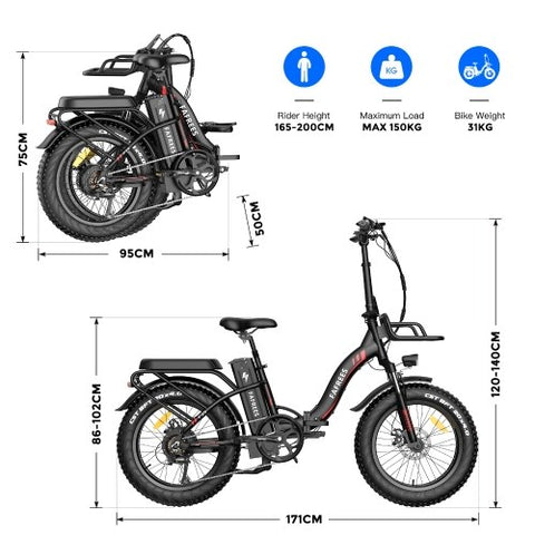 FAFREES F20 Max Folding Frame Electric Bike 48V 18Ah Battery 25Km/h Max Speed Black